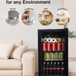 Iorbur FLB-60 Refrigerator Cooler-120 Can Freestanding Beverage Cooler with Glass Door-Small Drink Dispenser Machine for Office or Bar with Adjustable Removable Shelves, Black