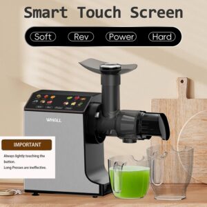 whall Masticating Slow Juicer, Professional Stainless Juicer Machines for Vegetable and Fruit, Touchscreen Cold Press Juicer with 2 Speed Modes,Silver