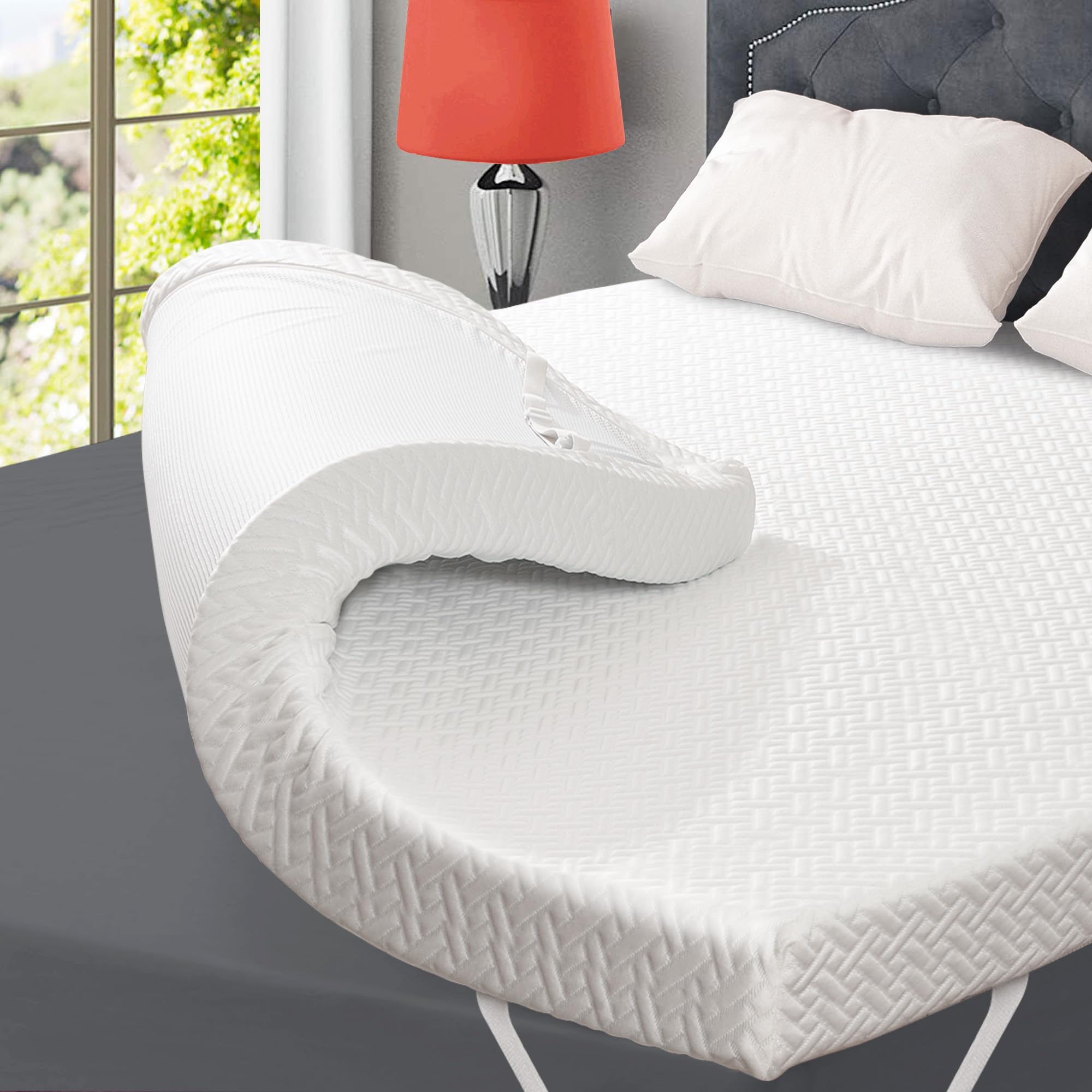 3 Inch Gel Memory Foam Mattress Topper Queen Size, Gel-Infused Mattress Pad Cover for Back Pain,Bed Topper with Removable & Washable Bamboo Cover