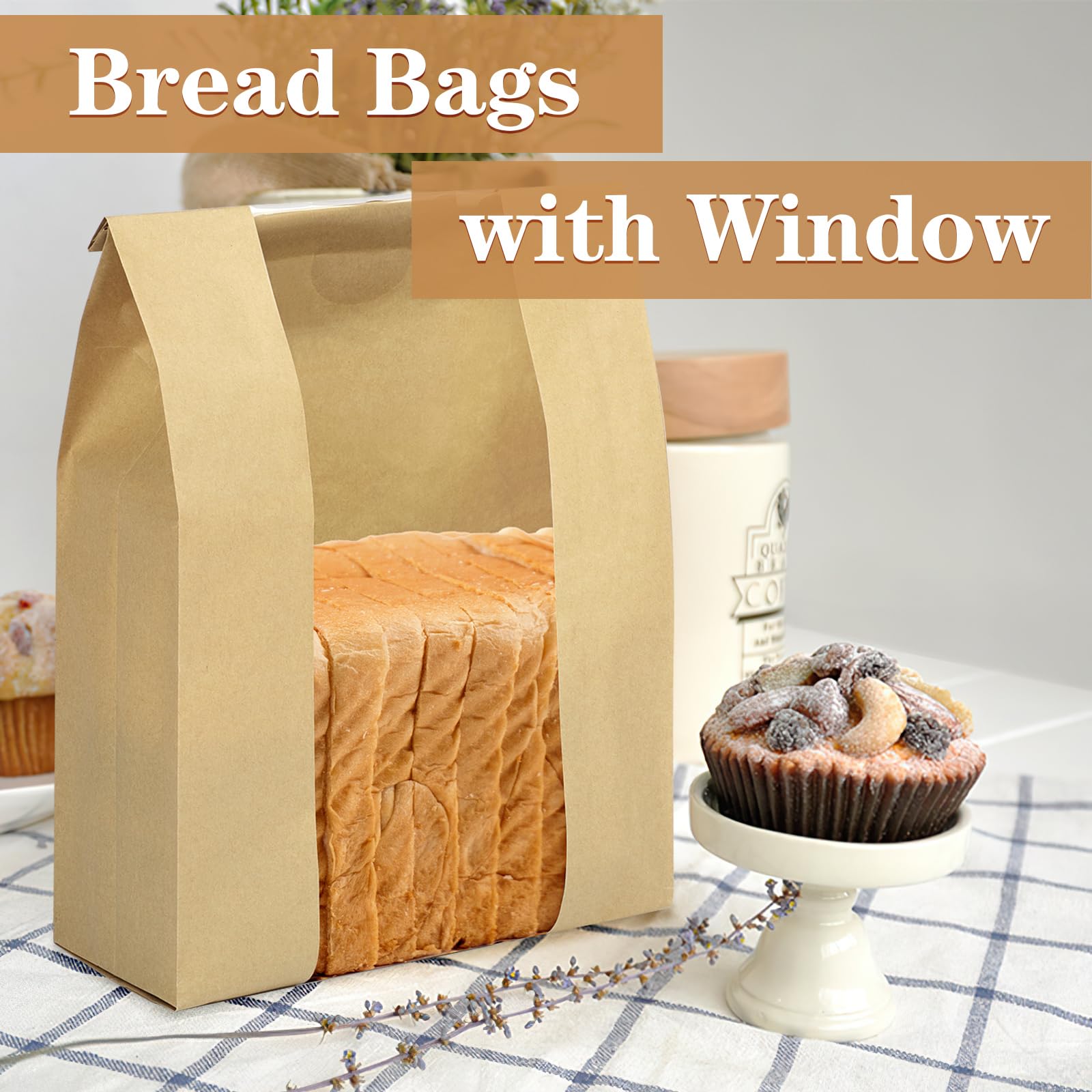 Paper Bread Bags for Homemade Bread, 24 Pack Sourdough Bread Bags with Thank You Seal Stickers, Large Bread Loaf Bags with Clear Window for Baked Food Packaging Storage(13.7x8.2x3.5 inch)