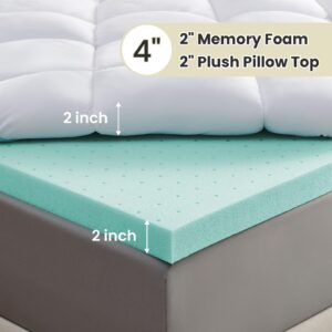 Dourxi Dual Layer 4 Inch Queen Size Mattress Topper, 2 Inch Cooling Gel Memory Foam Plus 2 Inch Down Alternative Pillow Top with 8-21 Inch Deep Pocket