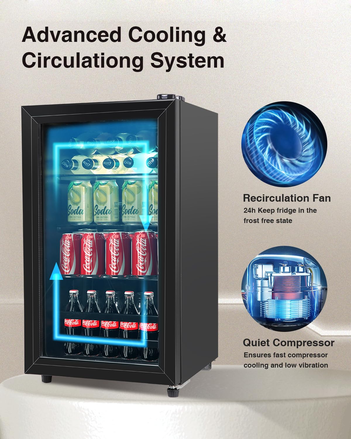 Iorbur FLB-60 Refrigerator Cooler-120 Can Freestanding Beverage Cooler with Glass Door-Small Drink Dispenser Machine for Office or Bar with Adjustable Removable Shelves, Black