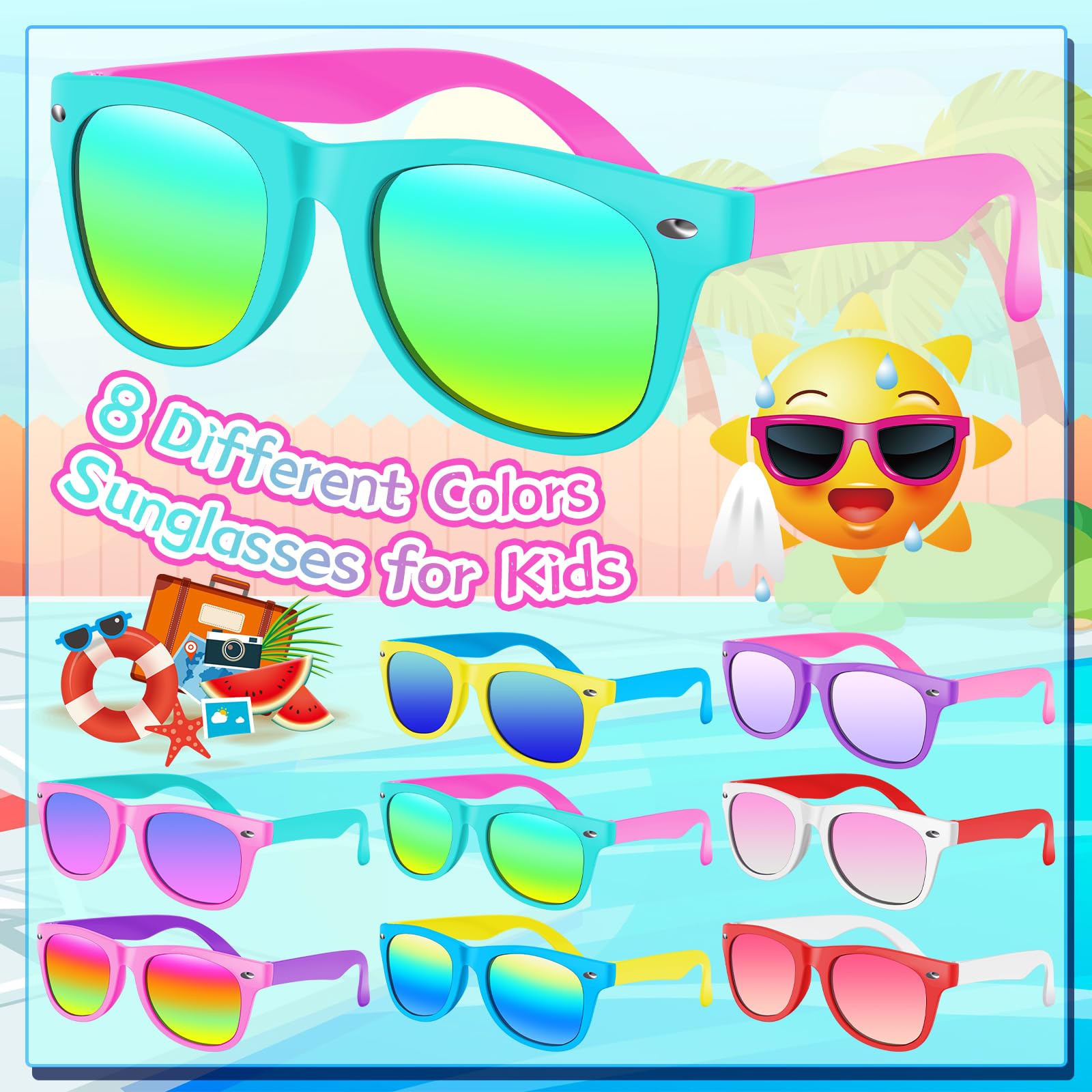 Kids sunglasses bulk, Kids Sunglasses Party Favor, 24Pack Neon Sunglasses with UV400 Protection for Kids, Boys and Girls Age 3-8, Goody Bag Favors, Great Gift for Pool, Birthday Party Supplies