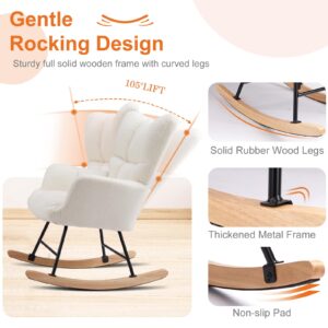 Sweetcrispy Rocking Chair Nursery, Teddy Upholstered Glider Rocker with High Backrest, Reading Chair Modern Rocking Accent Chairs Glider Recliner for Living Room, Nursery, Bedroom