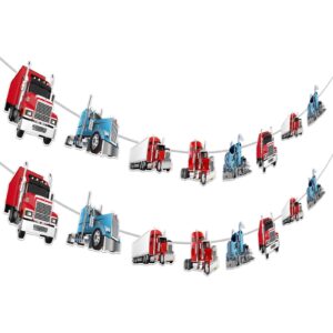 jollyboom 2pcs construction birthday banner, truck birthday banner garland for boys girls, heavy truck semi truck happy birthday banner for transportation theme birthday party baby shower