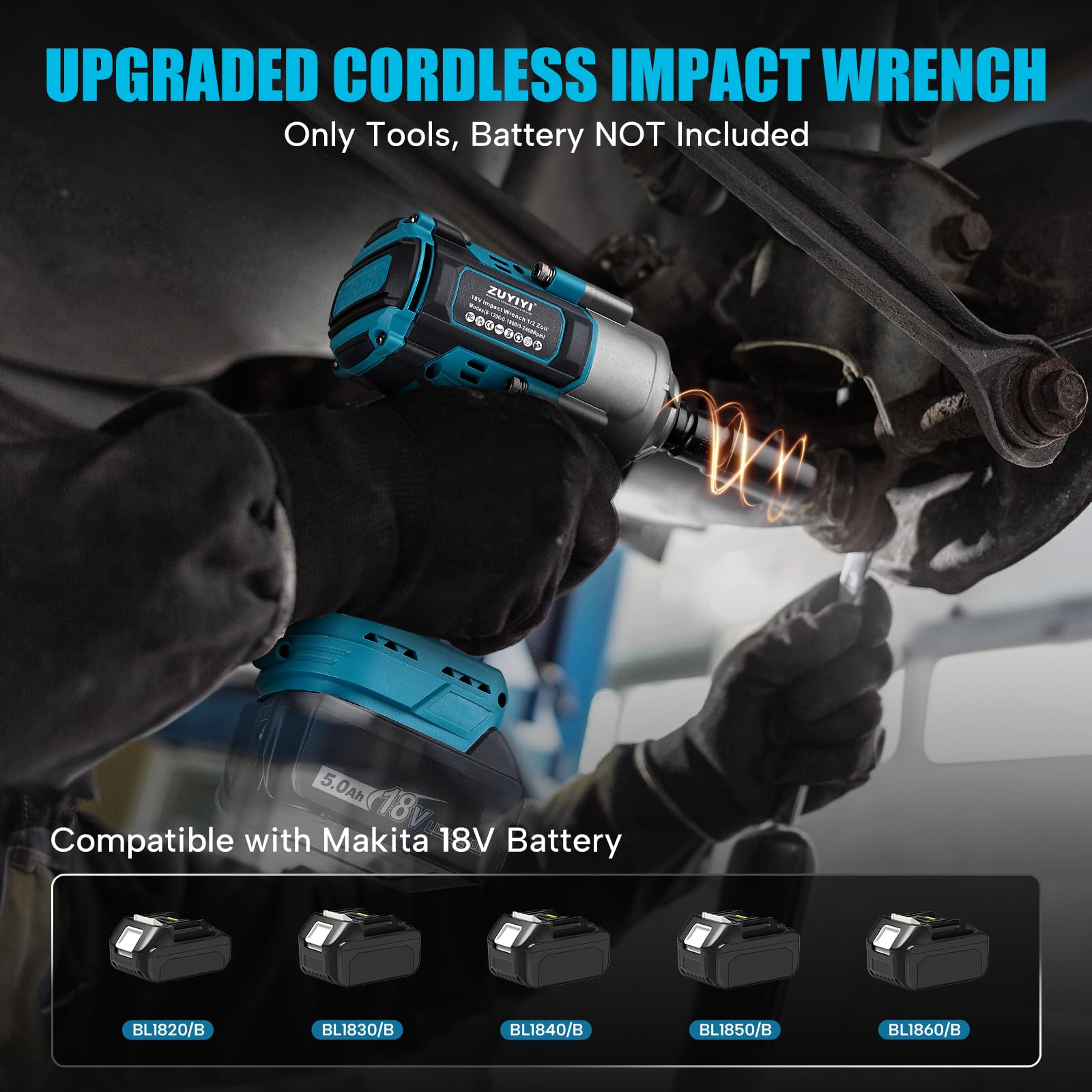 ZUYIYI 1000N.m(738FT-lbs) Cordless Impact Wrench High Torque, 1/2" Power Impact Gun for Makita 18V Battery, Electric Brushless Impact Driver for Car Tire Truck RV Mower(Battery NOT Included)