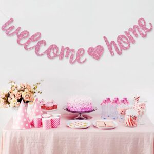 BEISHIDA Pink Welcome Home Banner,No DIY,Pre-Strung Welcome home Decorations,Glitter welcome home Party Sign,Homecoming,Housewarming,Graduation Ceremony, Family Reunion, Military Return Party Supplies