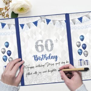 Blue 60th Birthday Decorations for Men, Navy Happy 60th Birthday Guest Book, Alternative 60th Signature Guestbook Creative, Cheers to 60 Years Old Gift, 60th Birthday Sign Card Board Party Decor