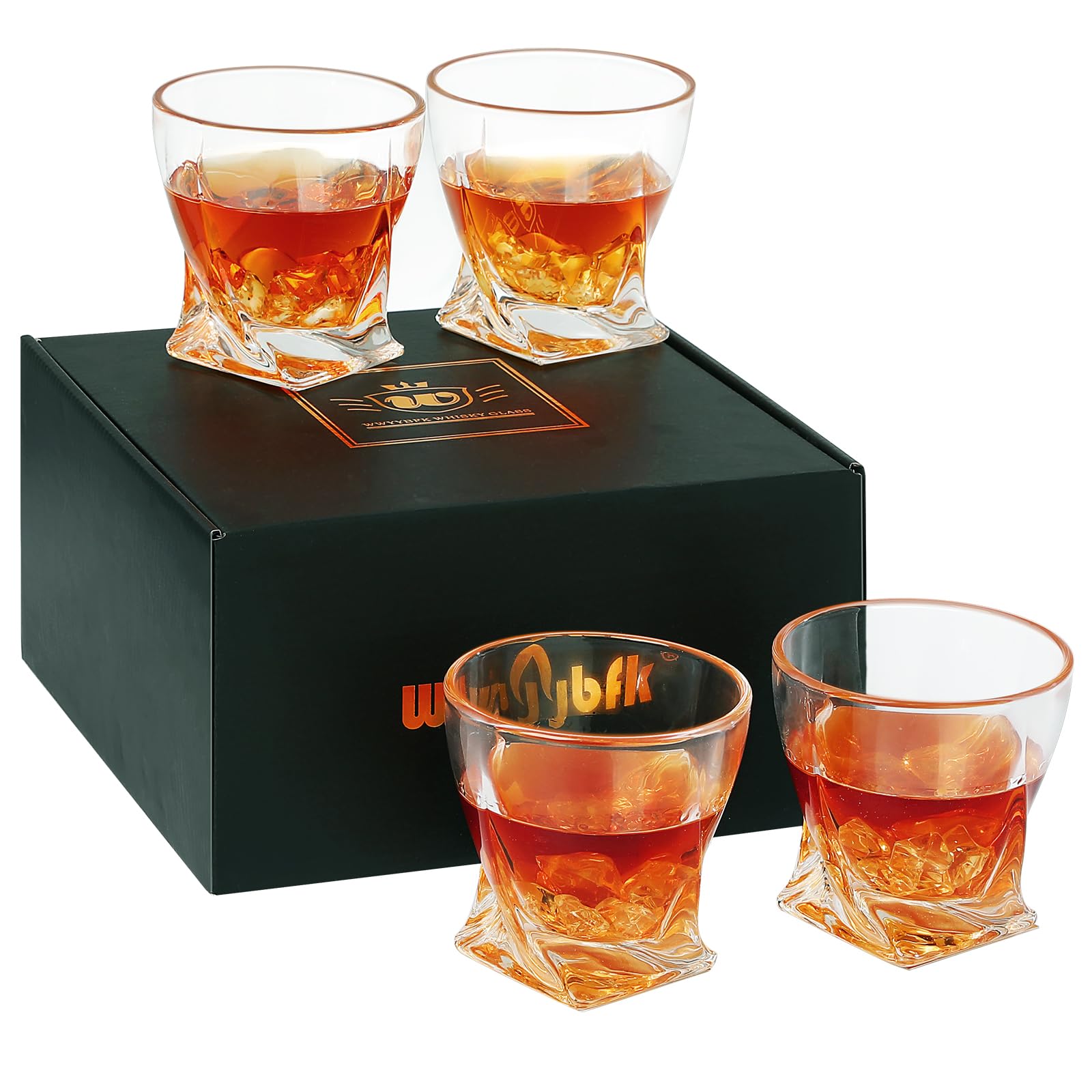 Wanmonkey Whiskey Glasses Set 4, Old Fashioned Whiskey Glasses, 10 oz Bar Glasses Sets for Scotch Whiskey, Bourbon, Cocktail (Twist)