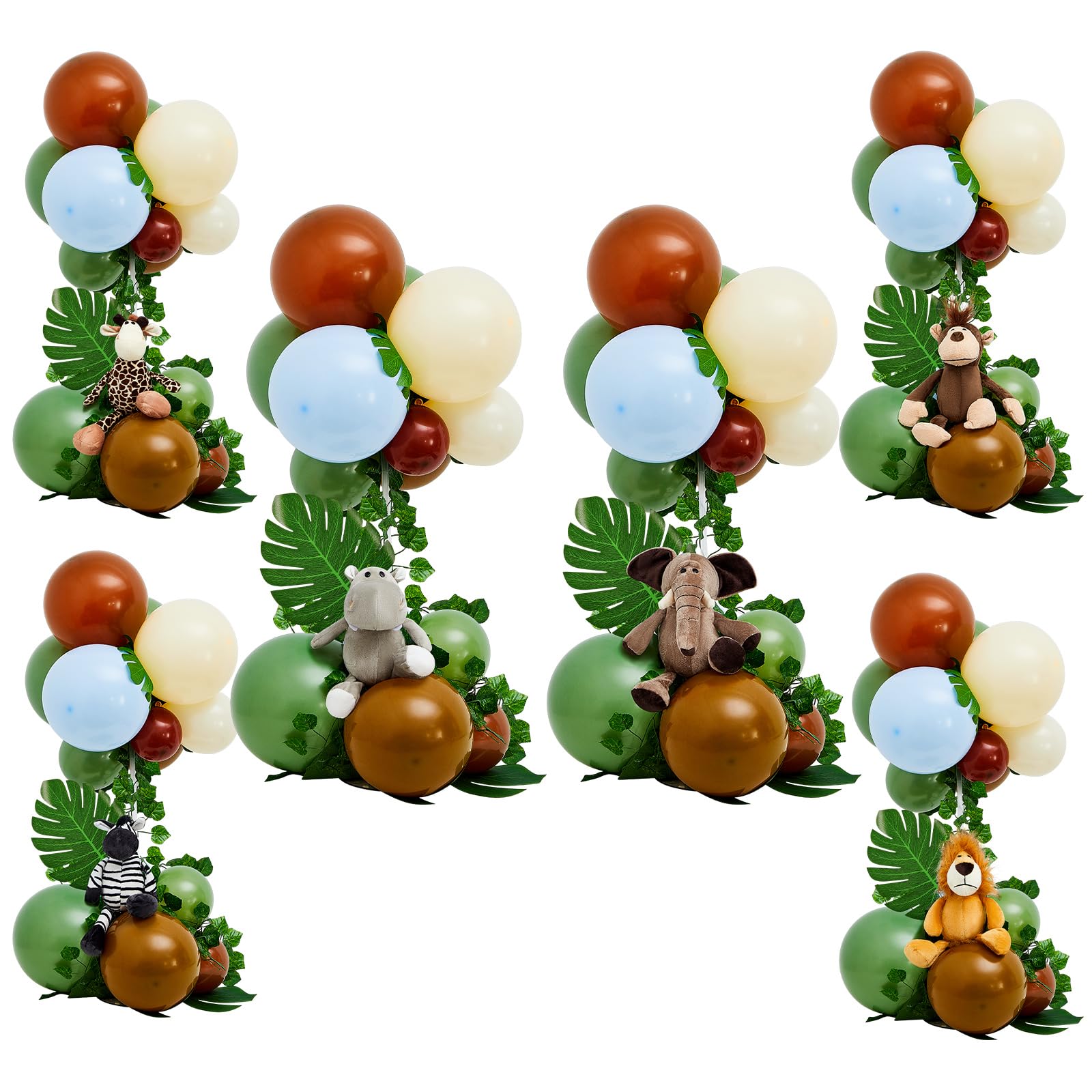 RoundFunny 6 Sets of Safari Animals Baby Shower Centerpieces Balloons Decorations Kits with Plush Jungle Animals Doll Artificial Turtle Leafs for Birthday Party Table Top Decorations