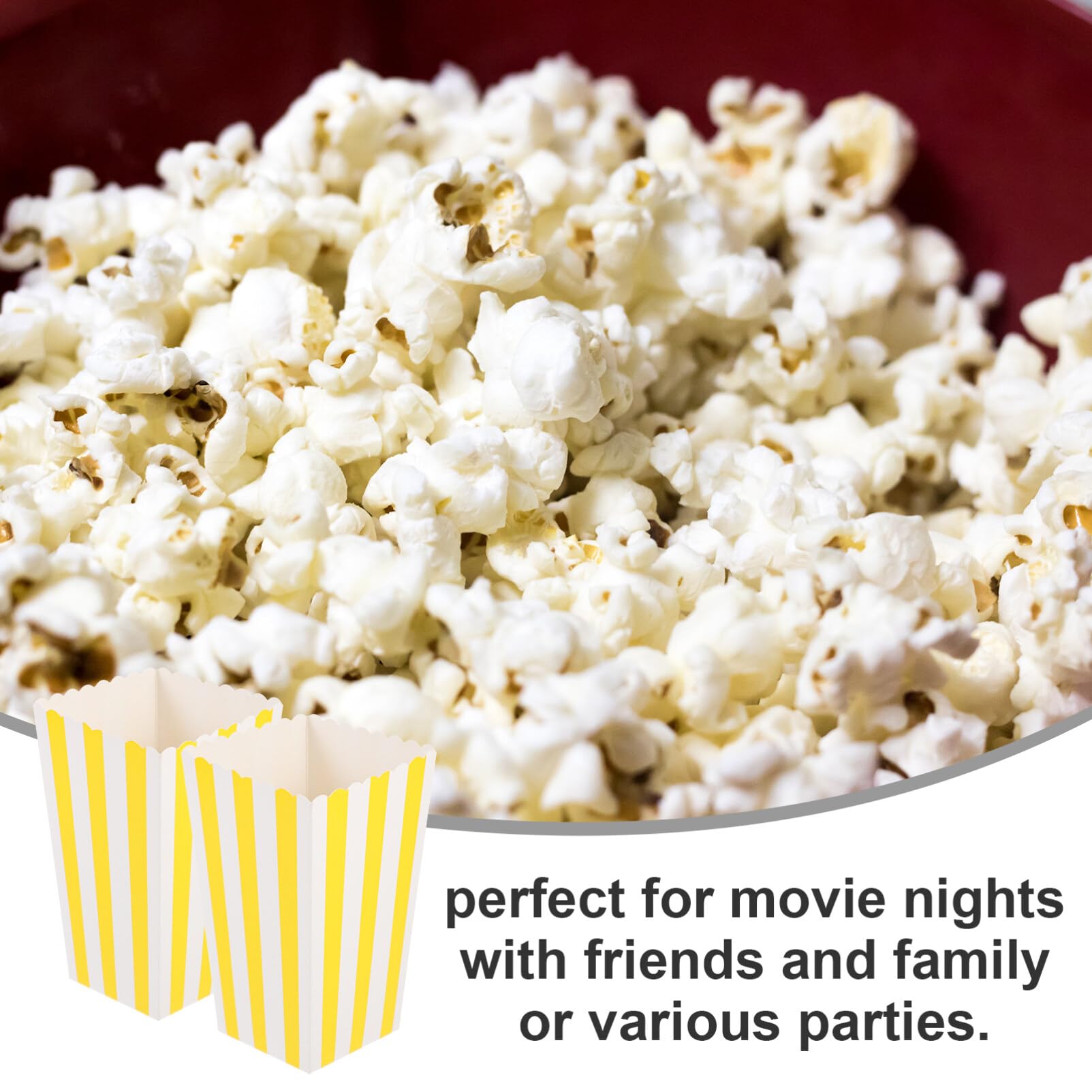 ABOOFAN 12pcs Paper Open-top Popcorn Box, Mini Movie Night Popcorn Boxes White and Yellow Stripes Popcorn Bags Snack Treat Bucket for Christmas Carnival Party