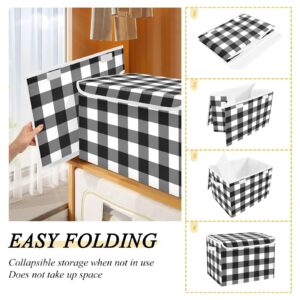 Black White Buffalo Plaid Storage Bins with Lids Storage Containers Cubes Box Collapsible Closet Organizer Fabric Storage Basket for Bedroom Clothes Shelves Office Nursery Gifts Home Decor