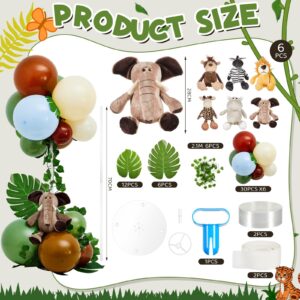 RoundFunny 6 Sets of Safari Animals Baby Shower Centerpieces Balloons Decorations Kits with Plush Jungle Animals Doll Artificial Turtle Leafs for Birthday Party Table Top Decorations