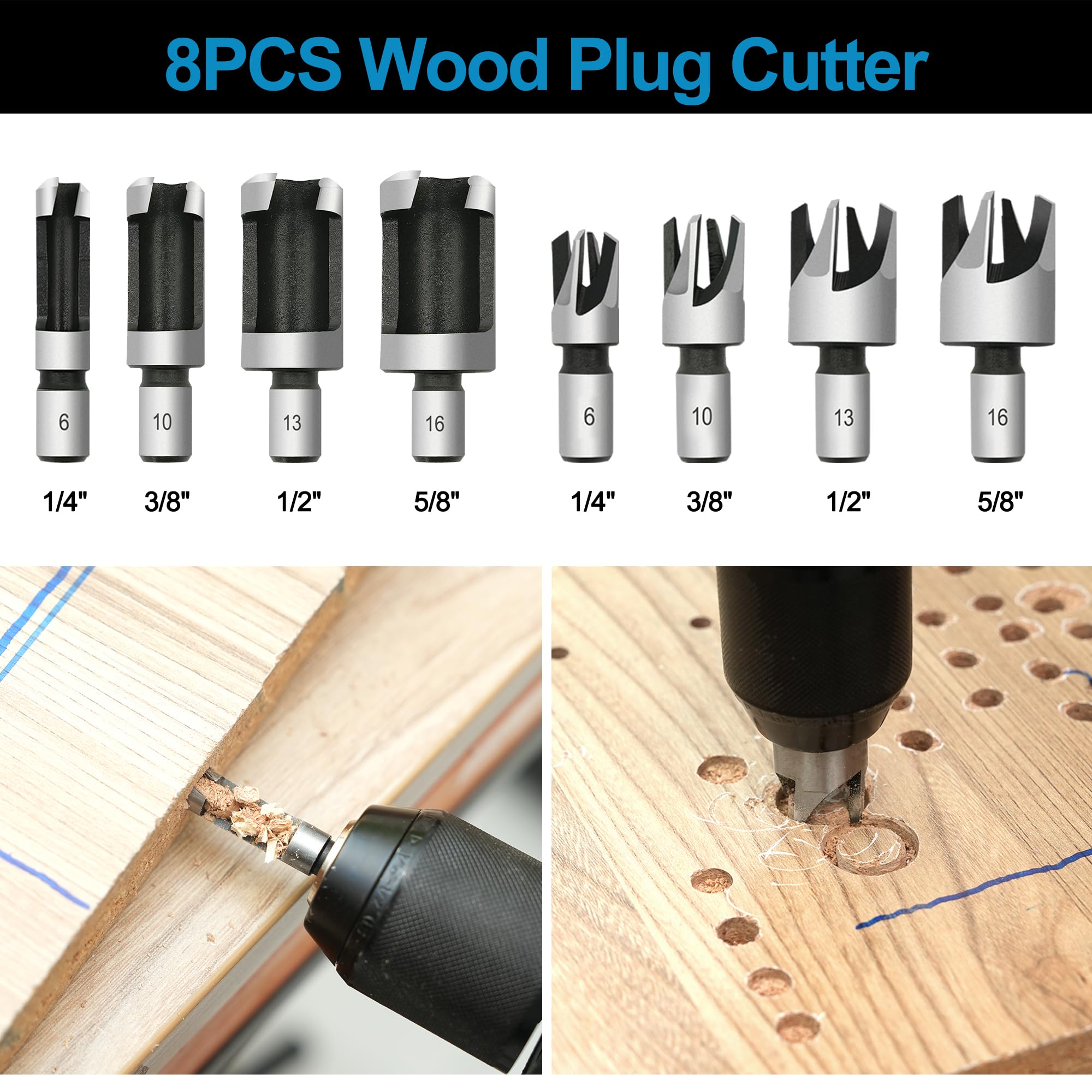 GMTOOLS 28Pcs Woodworking Chamfer Drilling Tools-Countersink Bit, Step Drill Bit Set, Wood Plug Cutter Drill Bit Set (2 Styles), 5-Flute Countersink Drill Bit, Positioning Punch and 1pc Hex Wrench