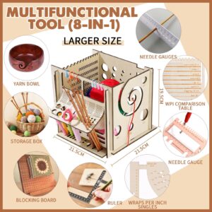 MUCUNNIA All-in-one Wooden Yarn Bowls for Crocheting Knitting Accessories Granny Square Blocking Board Knitting Crochet Needle Gauge Measuring Tool Craft Tool Organizer Gift for Crochet Lovers