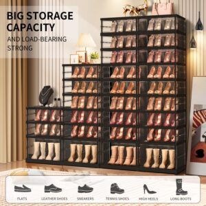 CIMLORD 9-Tier Foldable Shoe Rack for Closet Entryway 18-36Pairs,Stackable Clear Shoe Storage Boxes Organizer with Door Plastic Shoe Cabinet Bins with Lids Shoes Shelf Easy Assembly Large Black