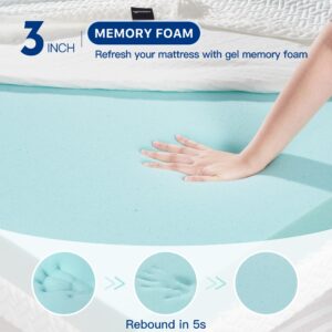 3 Inch Gel Memory Foam Mattress Topper Queen Size, Gel-Infused Mattress Pad Cover for Back Pain,Bed Topper with Removable & Washable Bamboo Cover