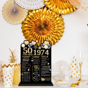 50th Birthday Decorations, 1974 Black Gold Fifty Birthday Party Decorations, Fifty Birthday Decor, Double Sided Back in 1974 Table Sign, 50th Birthday Wedding Anniversary Decorations for Man Women