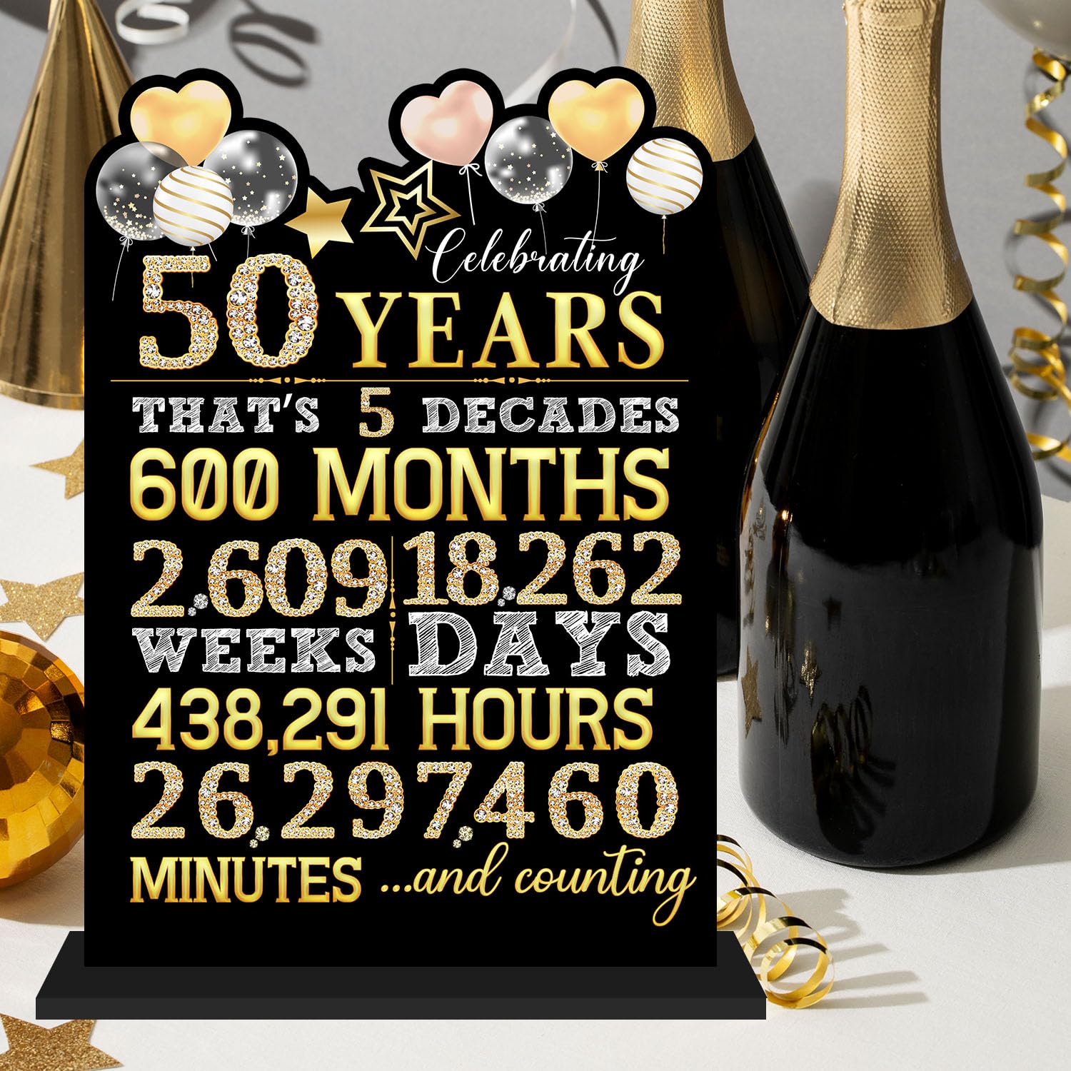 50th Birthday Decorations, 1974 Black Gold Fifty Birthday Party Decorations, Fifty Birthday Decor, Double Sided Back in 1974 Table Sign, 50th Birthday Wedding Anniversary Decorations for Man Women