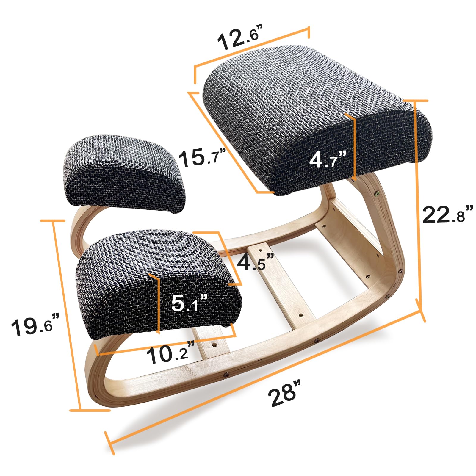 Kneeling Chair, Ergonomic Desk Chair for Office Home - Improve Your Posture with Angled Rocking Stool - Solid Wood Rocking Chair with High-Resilience Foam Seat Cushions