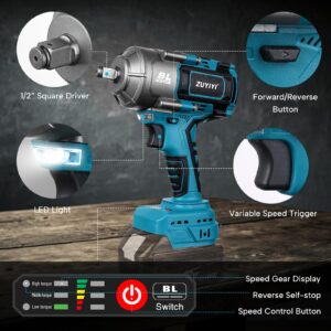 ZUYIYI 1000N.m(738FT-lbs) Cordless Impact Wrench High Torque, 1/2" Power Impact Gun for Makita 18V Battery, Electric Brushless Impact Driver for Car Tire Truck RV Mower(Battery NOT Included)