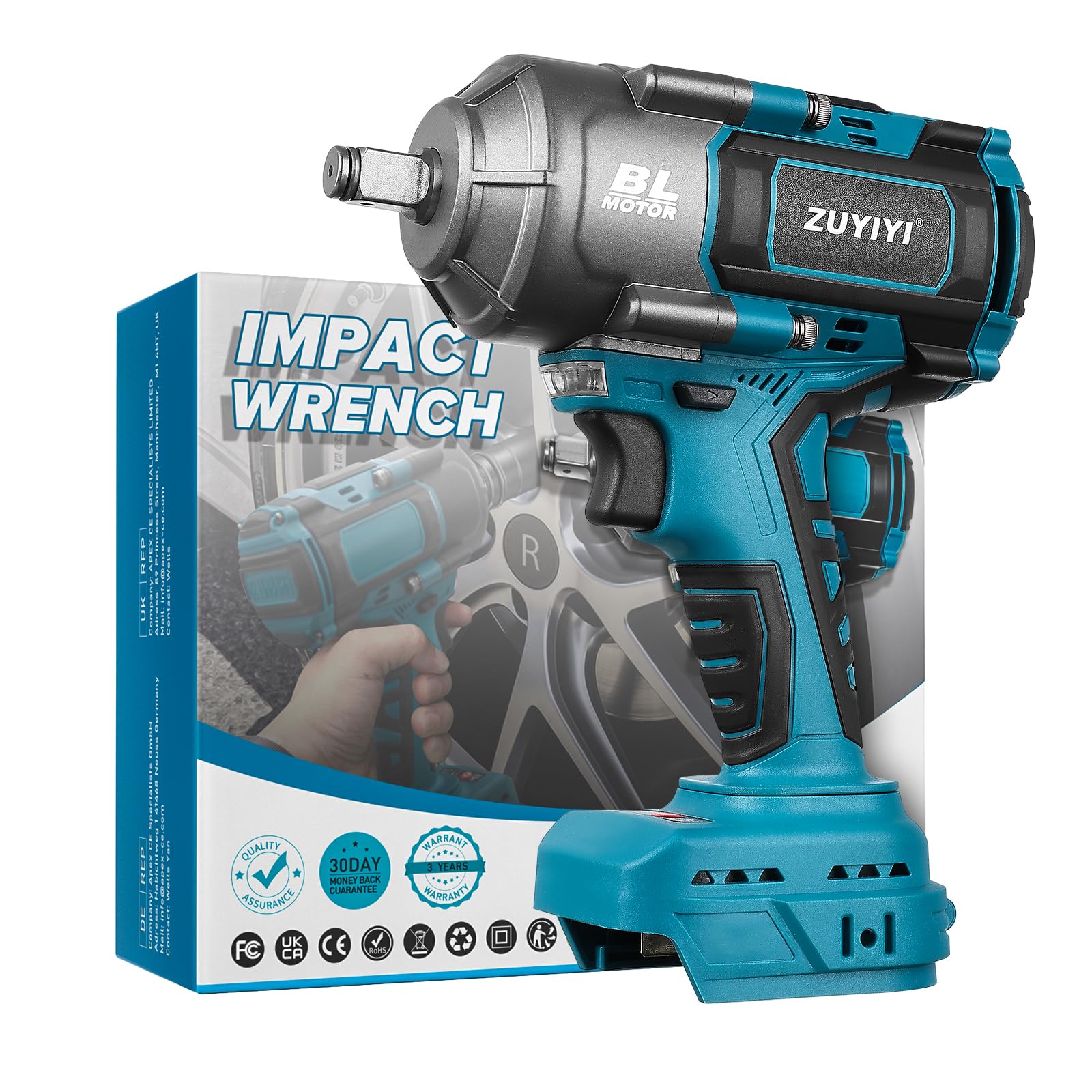 ZUYIYI 1000N.m(738FT-lbs) Cordless Impact Wrench High Torque, 1/2" Power Impact Gun for Makita 18V Battery, Electric Brushless Impact Driver for Car Tire Truck RV Mower(Battery NOT Included)