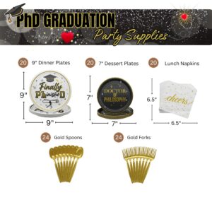 Blue Orchards PhD Graduation Party Supplies (108 Pieces for 20 Guests) - Doctor Party Decorations Doctorate Graduation Class of 2024 Décor Congratulations Disposable Paper Plates Napkins