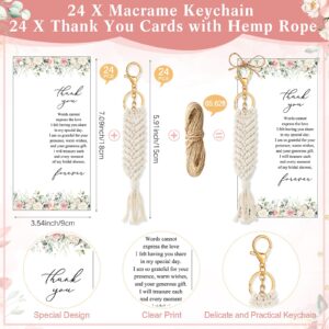 Ecation 24 Sets Bridal Shower Favors for Guests 24 Macrame Keychains Boho Keychain 24 Thank You Cards with Hemp Rope Goodie Bags Tassels Charm for Wedding Favors