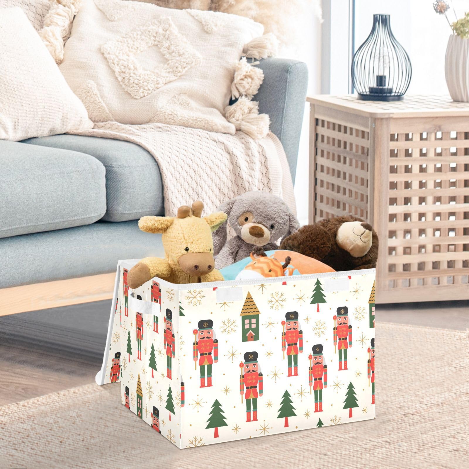 Christmas Nutcracker Tree Storage Bins with Lids Collapsible Storage Containers Closet Organizer Cubes Box Fabric Storage Basket for Bedroom Clothes Shelves Office Nursery Gifts Home Decor