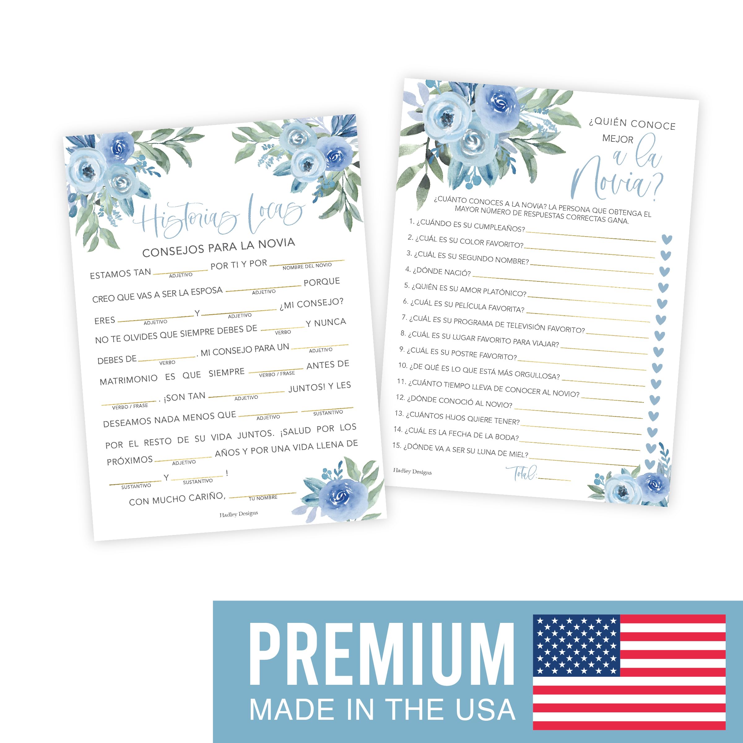 Dusty Blue Spanish Bridal Shower Games 20 Guests - Juegos para Despedida De Soltera En Español, Wedding Shower Games, Hilarious Bridal Shower Games, Popular Bridal Shower Games Spanish Edition