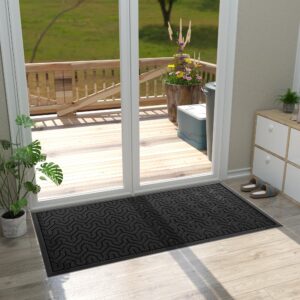 Yimobra Front Door Mat Outside Entrance, 47x24 Waterproof Outdoor Indoor Welcome Mat, Heavy Duty Doormat, Low Profile, Non Slip Garge Porch Entryway Mat, Easy Clean, Black