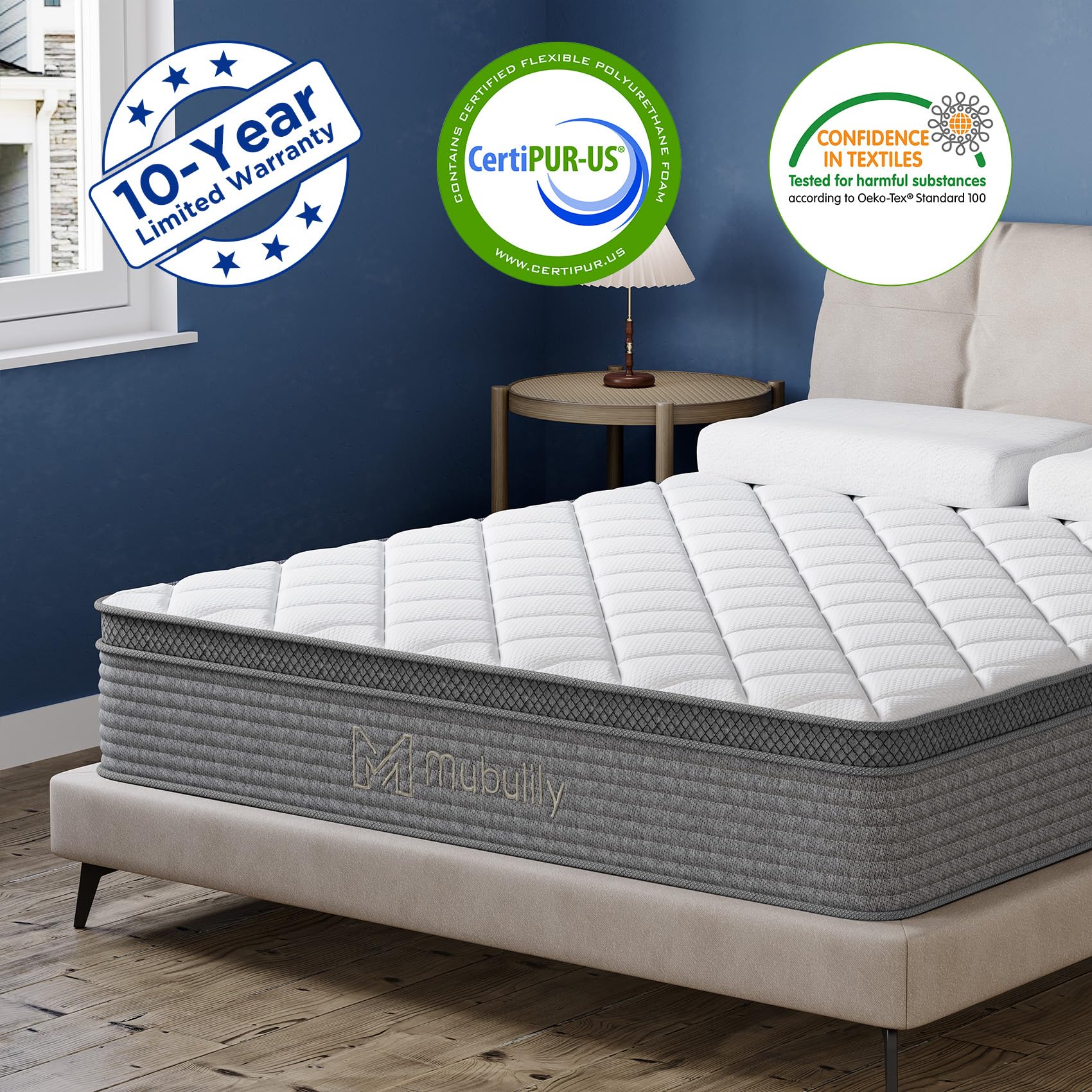 Mubulily Queen Mattress,10 Inch Gel Memory Foam and Innerspring Hybrid Mattress in a Box with Individual Pocket Spring for Motion Isolation & Silent Sleep,CertiPUR-US,100 Nights Trial