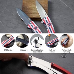 JIN Pocket Knife for Men, Folding Knife EDC, Captain Pocket Knife with Clip, Sharp Knives with Blue 3.5" D2 Blade, DIY Knife Kit, Christmas Gift For Men