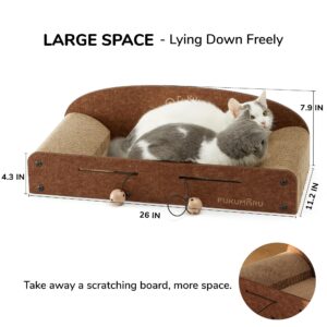 FUKUMARU 26 Inch Cat Scratcher Cardboard Lounge Bed, Durable Cat Scratcher Extra Large Lounger, 2 Reversible Cat Scratching Pads Refill for Indoor Cats, Cat Scratch Bed Cardboard Toy, Caramel Color