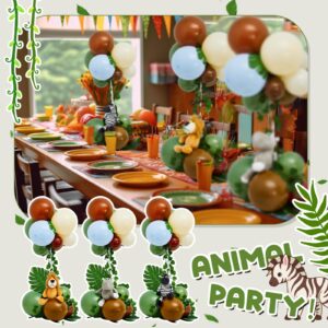 RoundFunny 6 Sets of Safari Animals Baby Shower Centerpieces Balloons Decorations Kits with Plush Jungle Animals Doll Artificial Turtle Leafs for Birthday Party Table Top Decorations