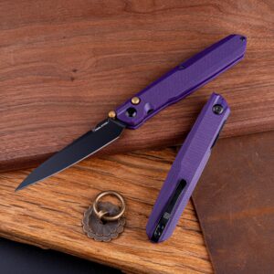 Real Steel Metamorph G5 Button Lock Folding Pocket Knife - 14C28N Steel Blade and G10 Handle - Deep Carry Pocket Clip (Purple G10/Black)