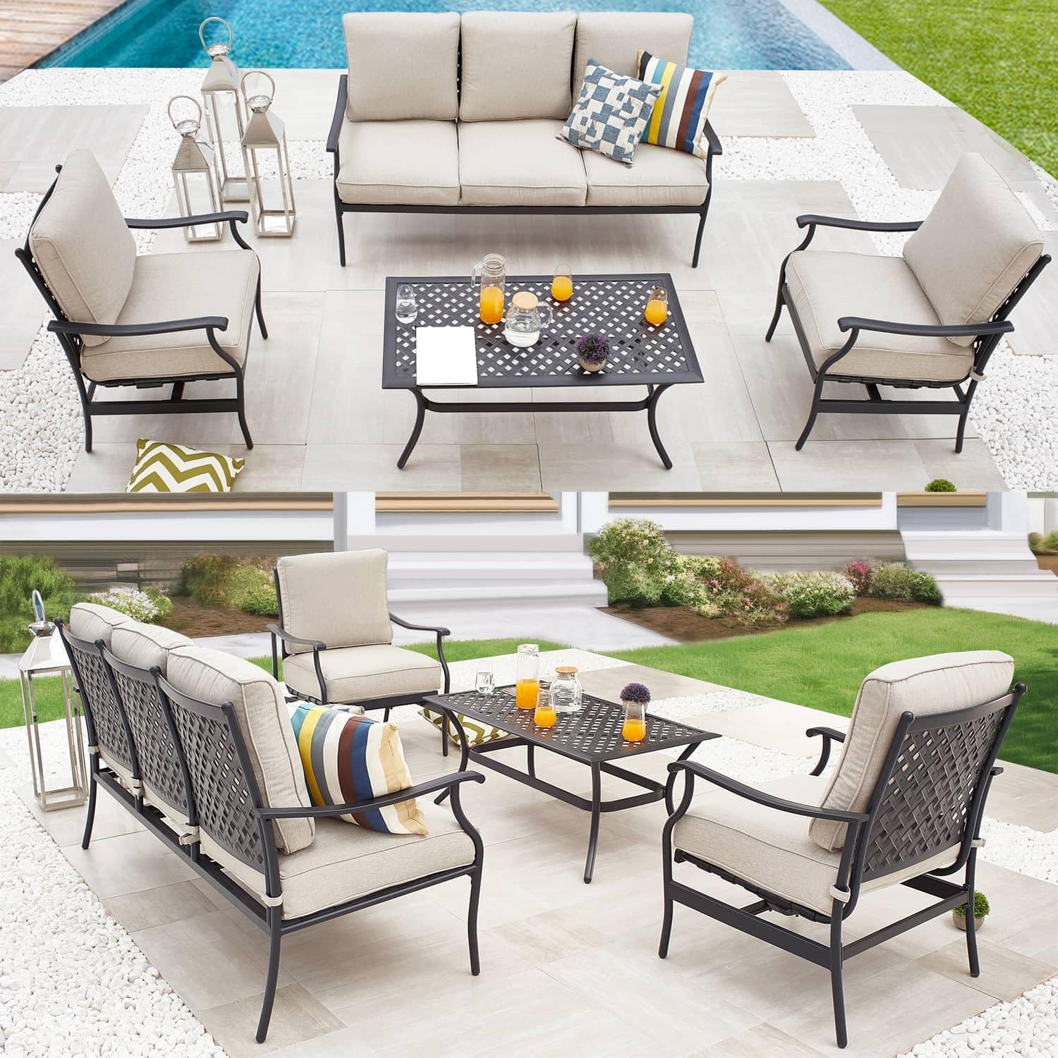 PatioFestival Patio Conversation Set 4Pcs Cushioned Outdoor Furniture Sets with All Weather Galvanized Steel Frame (Beige)