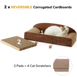 FUKUMARU 26 Inch Cat Scratcher Cardboard Lounge Bed, Durable Cat Scratcher Extra Large Lounger, 2 Reversible Cat Scratching Pads Refill for Indoor Cats, Cat Scratch Bed Cardboard Toy, Caramel Color