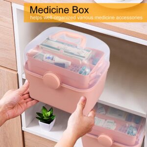 Qudqju Craft Box Organizer Pink Tackle Box Art Storage Box with Handle Sewing Box Organizer First Aid Box Girls Tackle Box Hair Accessories Organizer Travel Makeup Case 3-Layer Crafting Box