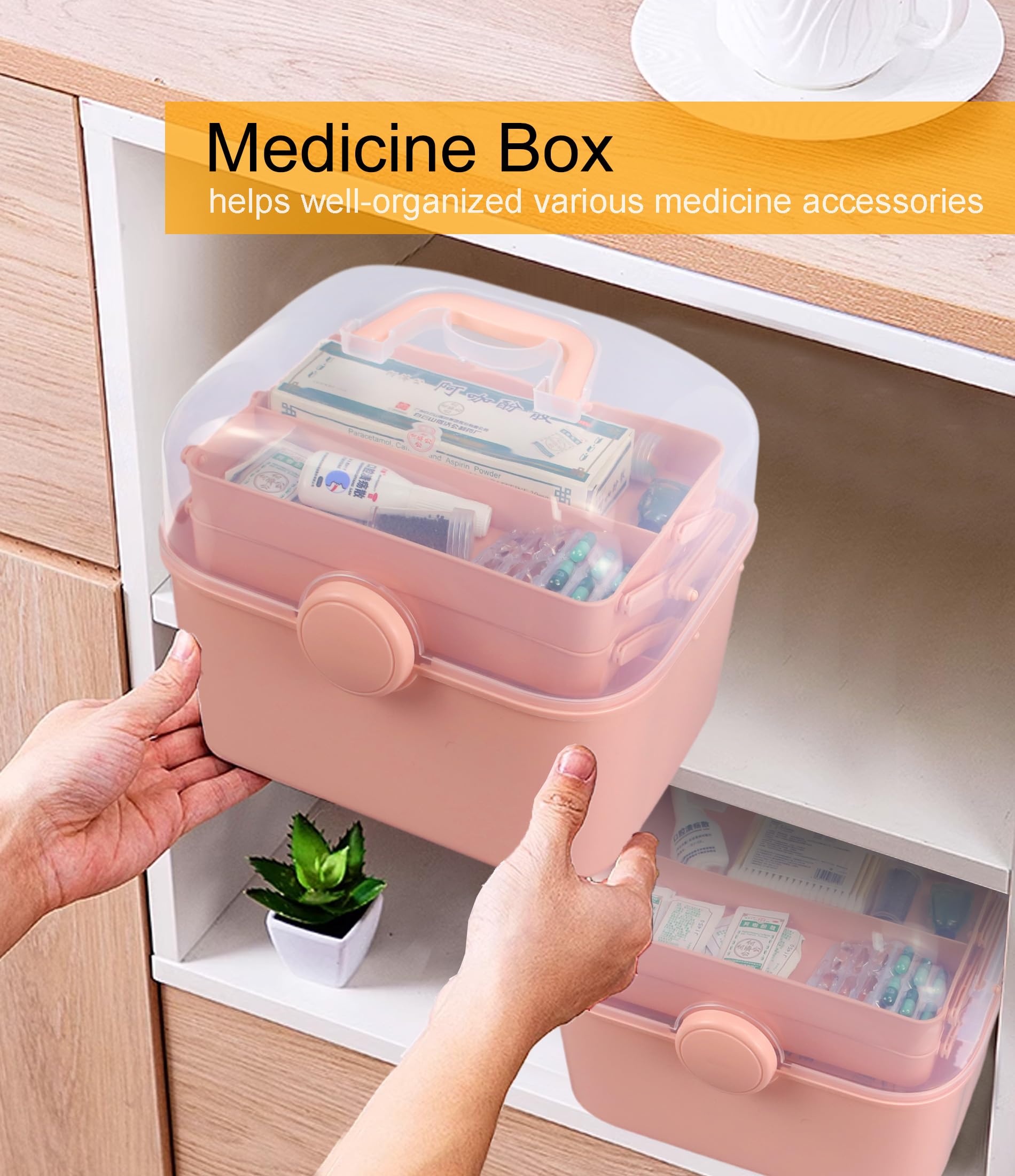 Qudqju Craft Box Organizer Pink Tackle Box Art Storage Box with Handle Sewing Box Organizer First Aid Box Girls Tackle Box Hair Accessories Organizer Travel Makeup Case 3-Layer Crafting Box