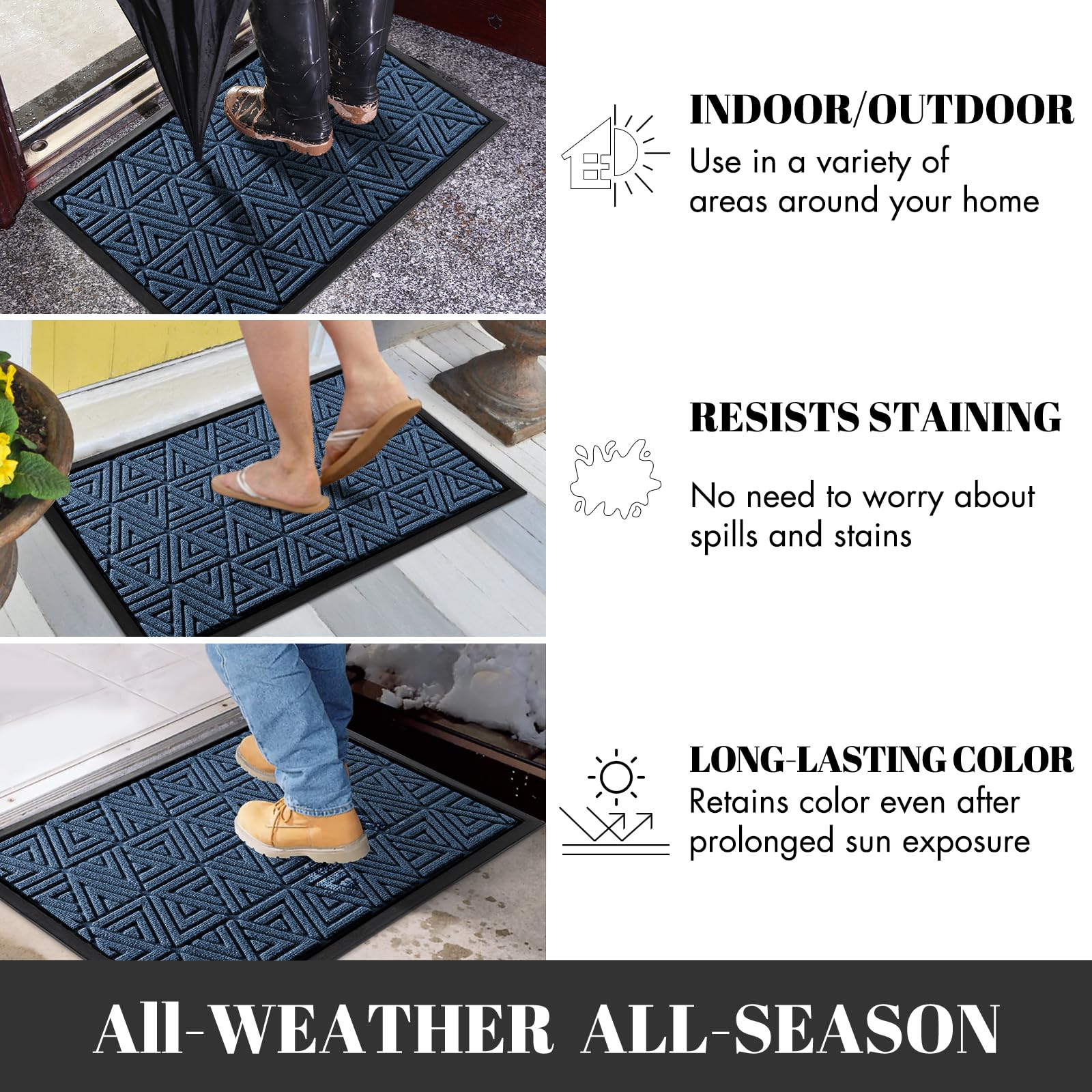 Yimobra Front Door Mat Outside Entrance 72 x 24, Waterproof and Washable Outdoor Mat, Non Slip Rubber Backing, Heavy Duty Welcome Matt for Home Entry Floor Porch Garage Office, Low Profile, Blue