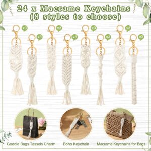 Ecation 24 Sets Baby Shower Favors for Guests Boho Macrame Keychains Crochet Tassel Key Ring Thank You Cards with Rope