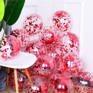 50pcs Red Foil Confetti Balloons,12 inch Latex Balloon with Red Confetti Inside for Birthday Family Party Wedding Party Baby Shower Decoration Supplies