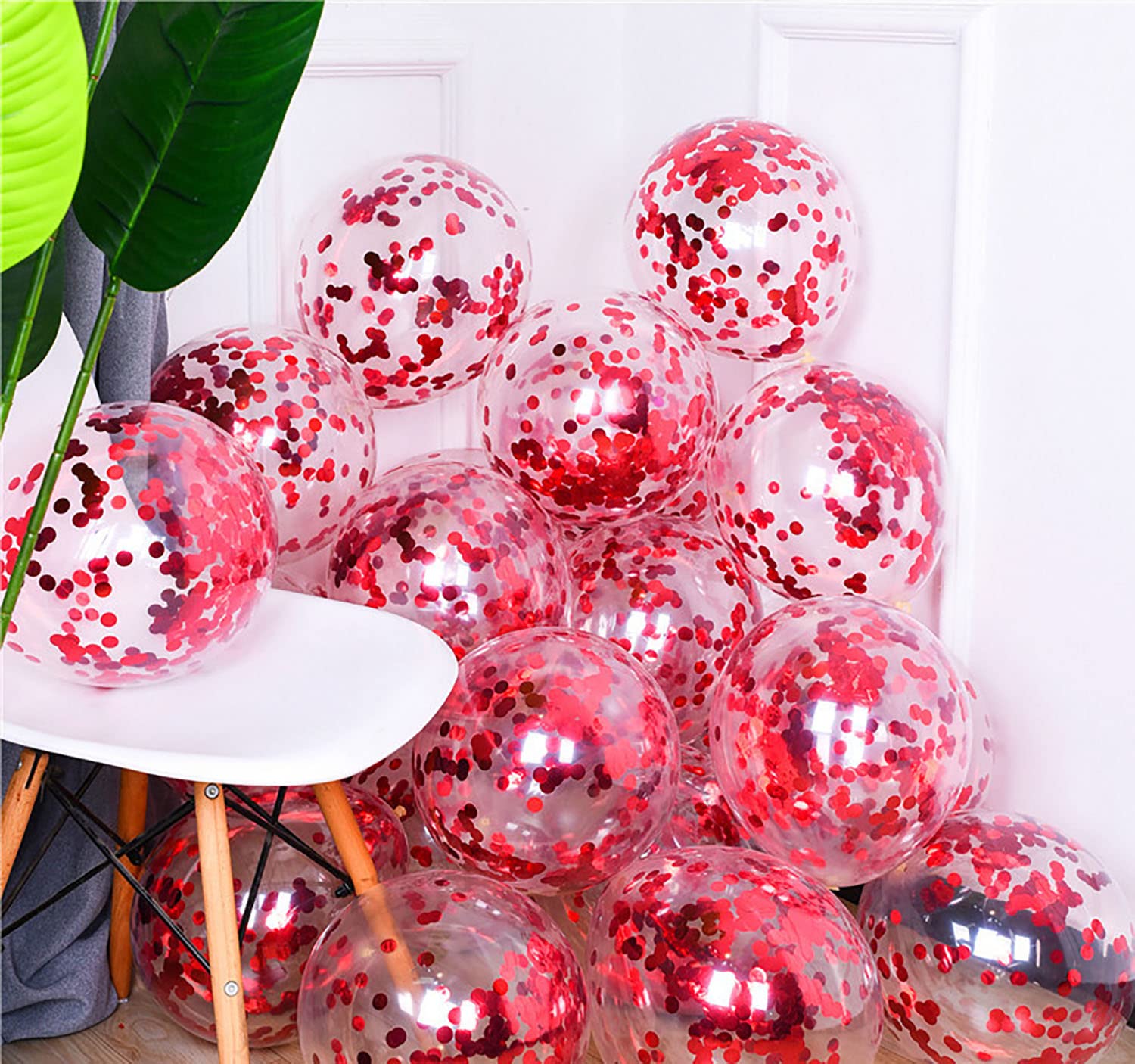 50pcs Red Foil Confetti Balloons,12 inch Latex Balloon with Red Confetti Inside for Birthday Family Party Wedding Party Baby Shower Decoration Supplies