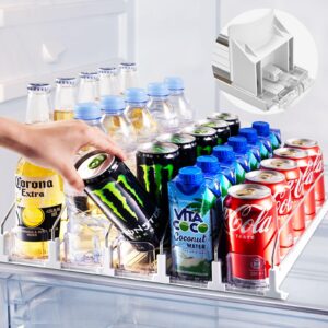 drink organizer for fridge, upgraded soda can dispenser for refrigerator with fixed clip, automatic fridge drink dispenser holds up to 25 cans, 5 row