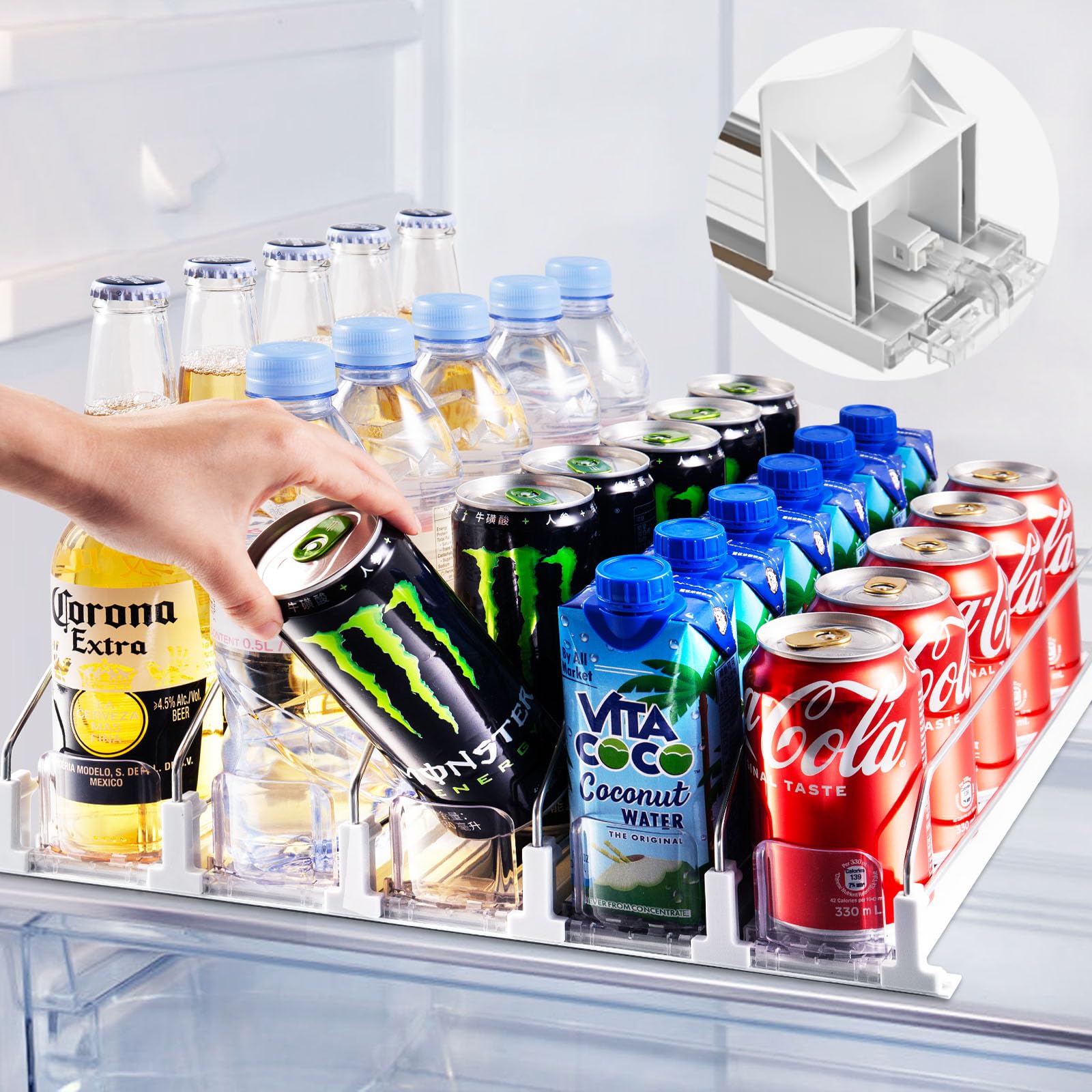 Drink Organizer for Fridge, Upgraded Soda Can Dispenser for Refrigerator with Fixed Clip, Automatic Fridge Drink Dispenser Holds up to 25 Cans, 5 Row