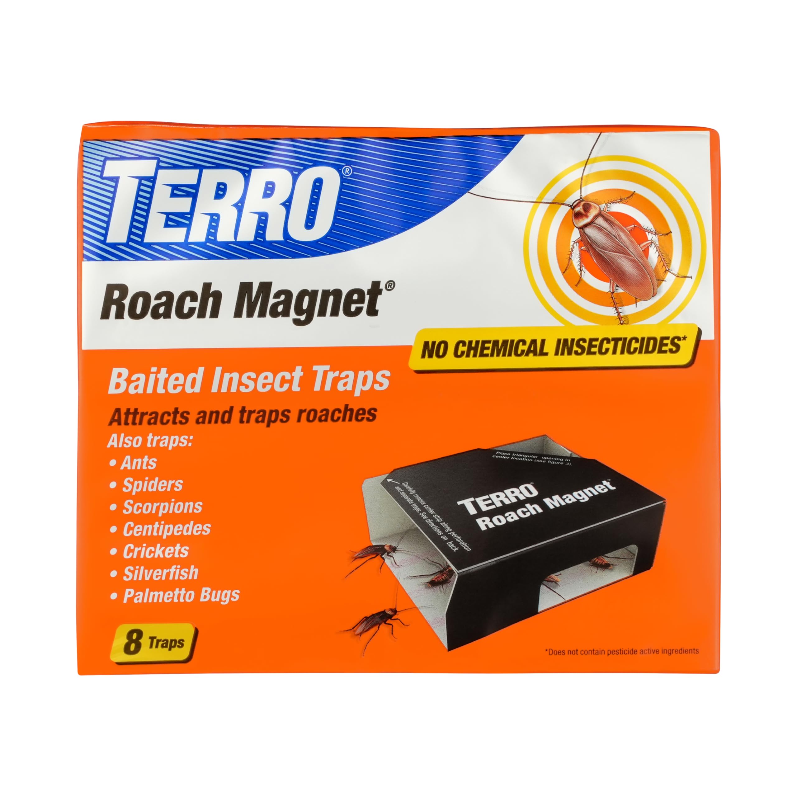 TERRO T256-8 Poison Free Roach Magnet Trap and Killer with Exclusive Pheromone Technology - Kills Ants, Spiders, Scropions, Silverfish, Crickets, and More - 8 Traps