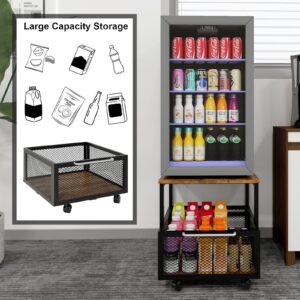 PUNCIA 19.7x19.7in Fridge Stand with Storage Mobile Beverage Refrigerator Stand for Coffee Bar Dorm Fridge Cart for Compact Refrigerator Mini Fridge Organizer with Drawer Basket for Home Office