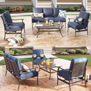 PatioFestival Patio Conversation Set 4Pcs Cushioned Outdoor Furniture Sets with All Weather Galvanized Steel Frame (Blue)