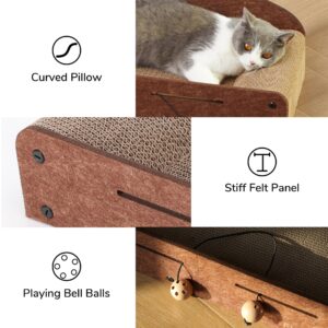 FUKUMARU 26 Inch Cat Scratcher Cardboard Lounge Bed, Durable Cat Scratcher Extra Large Lounger, 2 Reversible Cat Scratching Pads Refill for Indoor Cats, Cat Scratch Bed Cardboard Toy, Caramel Color